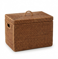 Aidyngarza - Brown Rattan Lidded Storage Basket, Decorative Woven Organizer Bin with Cutout Handles & Top Handle for Closet Bedroom Living Room