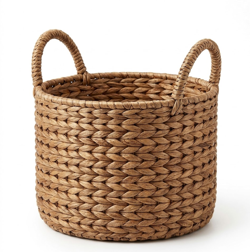 Aidyngarza - Handwoven Water Hyacinth Basket with Loop Handles, 3.9"