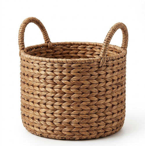 Aidyngarza - Handwoven Water Hyacinth Basket with Loop Handles, 3.9"